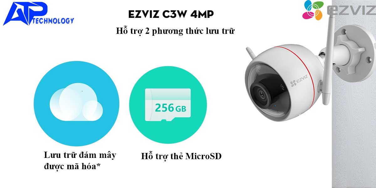 Camera wifi EZVIZ C3W 4Mp ket noi tot nhieu phuong thuc luu tru