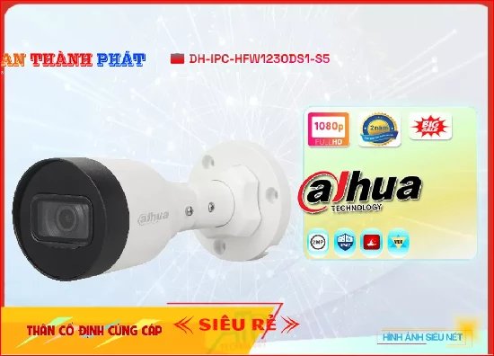  Loại Camera DH-IPC-HFW1230DS1-S5 thêm siêu sáng và đẹp FULL HD 1080P Hình ảnh ban đêm sáng đẹp với Hồng Ngoại 30m giám sát phù hơp Tích hợp khả năng Báo Động Chuyển Động Chức năng thông minh với Hồng Ngoại Smart IR sáng đẹp hơn CMOS lưu trữ lâu hơn H.265+/H.265/H.264+/H.264 Hình ảnh sắc nét với công nghệ IP cho xử lý hình sáng đẹp camera up trần Thân Kim Loại xử lý hình ảnh thiếu sáng Hồng Ngoại Smart IR Hồng Ngoại Smart IR