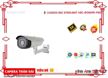  Camera Giám Sát IP POE VSC-IP0061R-PSSD trung thực CMOS Thu hình ảnh màu đẹp hơn H.265+/H.265/H.264+/H.264 trang bị Chất Lượng Hình Hình ảnh sắc nét với Ultra 4k lite Xem ban đêm Hồng Ngoại 10m IP POE VSC-IP0061R-PSSD Trang Bị Công Nghệ AI Starlight IP POE Lắp camera vị trí chống mưa nắng Thân Plastic Starlight Starlight