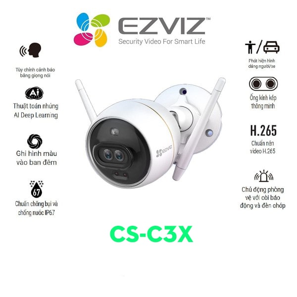  Camera wifi ezviz C3X ngoài trời là camera WiFi ngoài trời gắn tường full HD 1080P sử dụng ánh sáng nhấp nháy tích hợp và cảnh báo để phòng vệ chủ động lắp camera wifi ezviz C3 bảo vệ an toàn cho gia đình