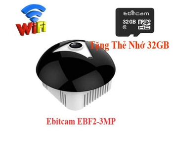  camera fisheye 360 EBITCAM EBF2 3MP là camera IP Wifi dạng mắt cá, quan sát 360 độ. Rất thích hợp để lắp trong nhà hoặc văn phòng (thích hợp nhất là trên trần nhà hoặc góc trần nhà).lắp camera wifi ebitcam giá rẻ giám sát toàn cảnh chất lượng