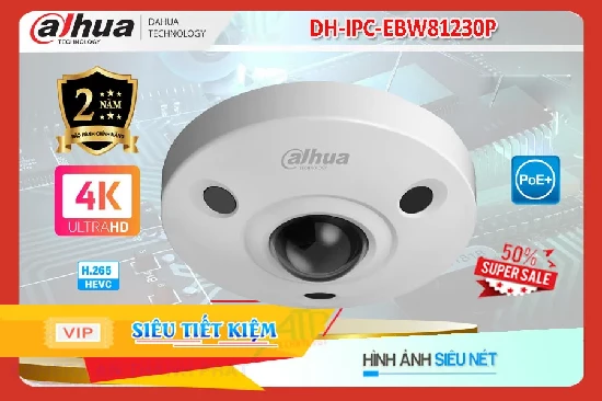  Camera DH-IPC-EBW81230P Fisheye dahua Độ phân giải: 12 Megapixel là dòng camera IP Panoramic dạng mắt cá góc quan sát lên đến 185° Hỗ trợ khe cắm thẻ nhớ lên đến 128GB.