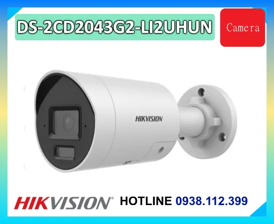  DS-2CD2043G2-LI2UHUN nổi bật với độ phân giải 4MP, công nghệ Smart Hybrid Light, AI phân biệt người và xe, chuẩn nén H.265+, WDR 120dB, khe thẻ nhớ đến 512GB và chuẩn chống nước IP67.