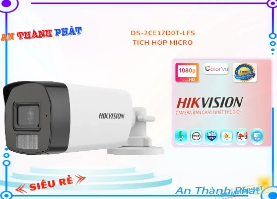  DS-2CE17D0T-LFS Camera Hikvision Thu Âm hồng ngoại 40m có đèn led trợ sáng giúp camera có mau ban đêm sáng đẹp, camera DS-2CE17D0T-LFS độ phân giải full hd 1080P 2.0MP giám sát trên điện thoại chi tiết