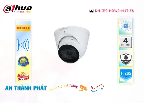  Camera IP DH-IPC-HDW2441T-ZS Chính hãng Dahua là một lựa chọn tuyệt vời cho những ai đang tìm kiếm một camera giám sát chất lượng với giá cả phải chăng với độ phân giải siêu nét 2K và khả năng chống ngược sáng, khả năng quan sát ban đêm và khả năng chống bụi và nước giúp giám sát an ninh một cách dễ dàng