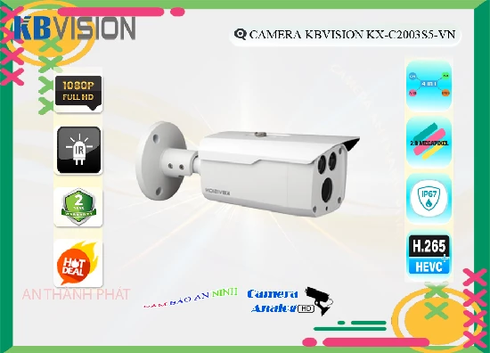  Loại Camera KX-C2003S5-VN với thông số quan trọng Chất Lượng Hình FULL HD 1080P Hình ảnh xem ban đêm sáng đẹp với Hồng Ngoại 80m Chức năng thông minh với Hồng Ngoại SMD Công nghê xử lý hình ảnh Sony SNR1s lưu trữ lâu hơn H.265+/H.265/H.264+/H.264 Tích hợp công nghệ AHD CVI TVI BCS Thiết kế mỹ thuật Thân Kim Loại xử lý hình ảnh thiếu sáng Hồng Ngoại SMD Trang bị Hồng Ngoại SMD Lắp trong nhà tốt hơn