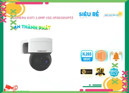  Loại Camera an ninh Không Dây VSC-IP8030WPTZ mạnh mẽ hơn Xử Lý Nhanh H.265/H.264+/H.264 trang bị Chất Lượng Hình 3.0 MP Độ Phân giải Ultra 2k lite Được chọn nhiều cho công trình giá rẻ Xem ban đêm Hồng Ngoại 10m Wifi VSC-IP8030WPTZ Thu Âm ONVIF IP Wifi camera có khả năng Giám sát diện rộng Xoay 360 ONVIF ONVIF