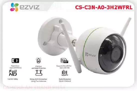  CAMERA EZVIZ CS-C3N-A0-3H2WFRL,CAMERA EZVIZ CS-C3N-A0-3H2WFRL là dòng camera wifi ngoài trời không dây dòng camera ngoài trời Ezviz công nghệ mới nhất có độ phân giải lên đến 2 megapixel, hỗ trợ quan sát cả ngày lẫn đêm với tầm xa hồng ngoại 30m Tích hợp micro thu âm cho phép ghi hình lại cả âm thanh và hình ảnh, báo động qua điện thoại với thuật toán phát hiện chuyển động.
 