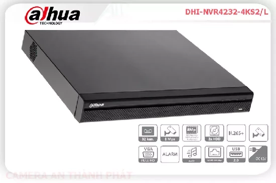  Đầu ghi hình 32 kênh IP DHI-NVR4232-4KS2/L,Đầu ghi hình 32 kênh IP DHI-NVR4232-4KS2/L là dòng đầu ghi hình dahua 32 kênh chất lượng cao.tích hơp nhiều tính năng hiện đại, hỗ trợ chuẩn nén H.265+ giúp tiết kiệm băng thông và lưu trữ giám sát. Được thiết kế vỏ kim loại chắn chắn, tản nhiệt tốt giúp các thiết bị hoạt động ổn định, hiệu quả cao.Sản phẩm phù hợp cho mọi công trình như kho xưởng,siêu thị ,dự án chính phủ... 
 