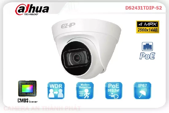 Camera IP Dahua DS2431TDIP-S2,DS2431TDIP-S2 là dòng camera IP dome kim loai.camera có độ phân giải 4.0 megapixel và hồng ngoại 30m. sản phẩm phù hợp cho mọi công trình như kho xưởng,siêu thị,cửa hàng,..