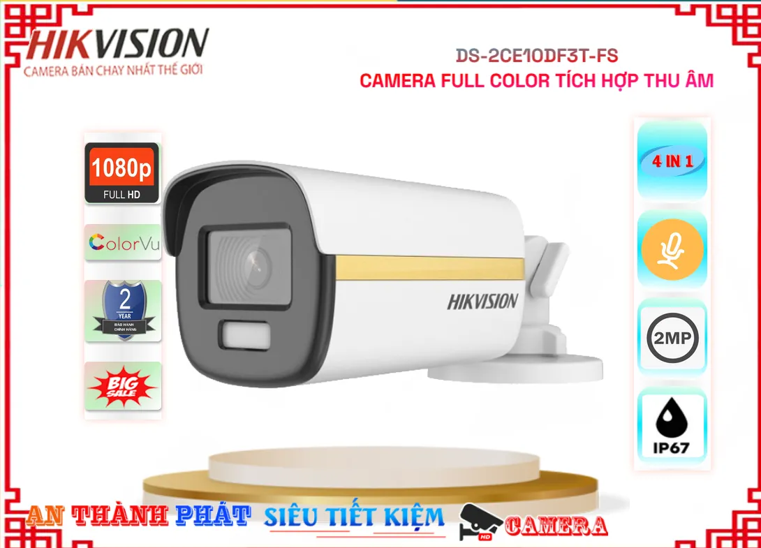 DS-2CE10DF3T-FS camera thu âm có màu ban đêm chất lượng hikvision