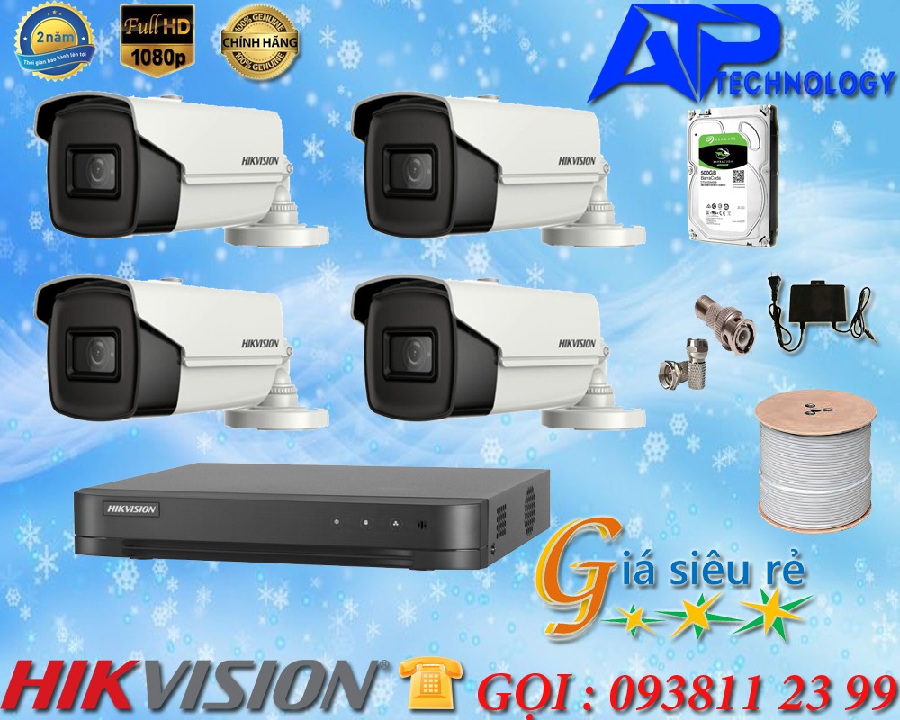 Bộ 4 camera hồng ngoại hikvision