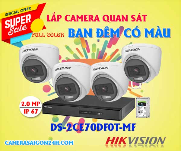  Lắp camera ban đêm có màu Hikvision DS-2CE70DF0T-MF trọn bộ 4 camera full color độ phân giải 2.0MP công nghệ Full Color, bao công lắp đặt tận nơi, bảo hành 24 tháng. Camera ban đêm có màu Hikvision là sự lựa chọn lý tưởng cho việc bảo vệ an ninh ban đêm.