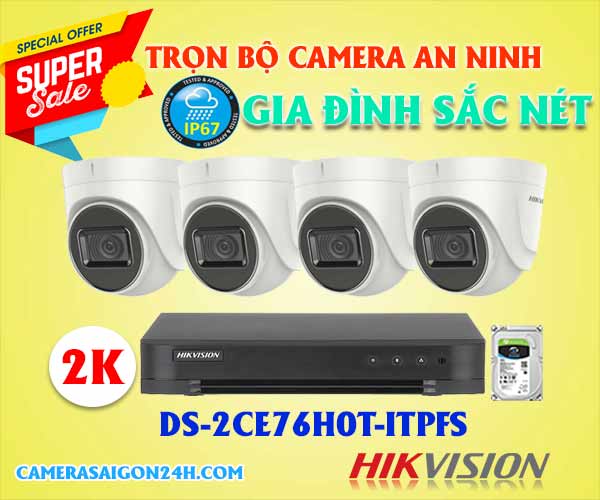 bộ camera an ninh gia đình chất lượng 2k, camera an ninh gia đình,lắp camera gia đình, camera siêu nét Hikvision DS-2CE76H0T-ITPFS, camera Hikvision DS-2CE76H0T-ITPFS, DS-2CE76H0T-ITPFS
