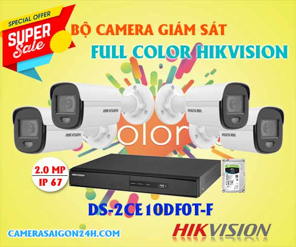  Lắp Camera Full Color Hikvision Giá rẻ DS-2CE10DF0T-F  chất lượng hình ảnh 1080P, hỗ trợ giám sát ban đêm hiệu quả với công nghệ Full Color quan sát hình ảnh có màu ban đêm. Camera full color DS-2CE10DF0T-F bảo hành chính hãng 24 tháng, lắp đặt tận nơi.