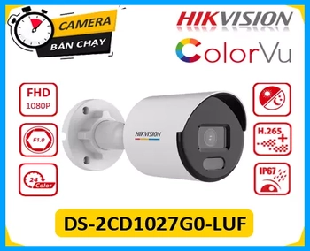  Camera IP COLOR VU HIKVISION DS-2CD1027G0-LUF,là dòng camera quan sat IP thân ngoài trời ColorVu Camera tích hợp công nghệ cảm biến hình ảnh 4.0 Megapixel.Độ phân giải 2560 × 1440 @ 25/30 fps, Camera tich hợp Míc và chống bụi nươc IP67.Hỗ trợ nguồn PoE công nghệ mới.Camera quan sát phù hợp cho các công trình,dự án, kho xưởng, văn phòng,..