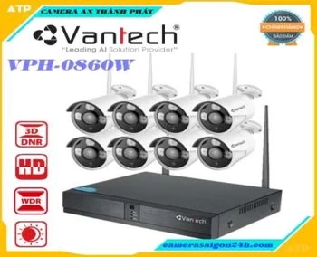  Vantech Camera KIT Wifi NVR 8CH 1080P VP-0860W gồm 8 camera thân Wifi IP 2.0 MP và Đầu ghi Wifi 8 kênh 2.0 MP tích hợp Router Wifi