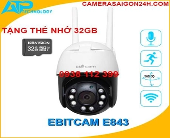  Camera IP WIFI Speed Dome ED843 của Ebitcam, Độ phân giải của camera có độ nét 1080P Full HD, Hỗ trợ đàm thoại 2 chiều với Micro và Loa được tích hợp sẵn.Bán camera IP Wifi Speed Dome EBITCAM ED843 HD 1080P giá rẻ, chính hãng. Chuyên lắp ngoài trời. Phát hiện chuyển động
